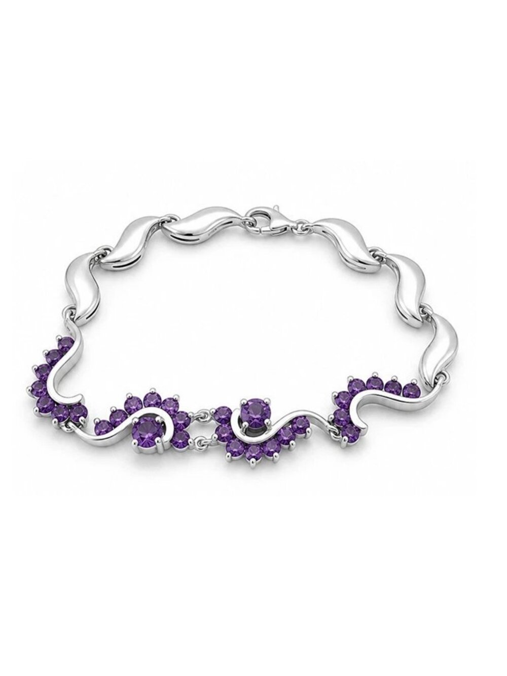 Genuine 4.30 Cts Amethysy Bracelet Solid .925 Sterling Silver